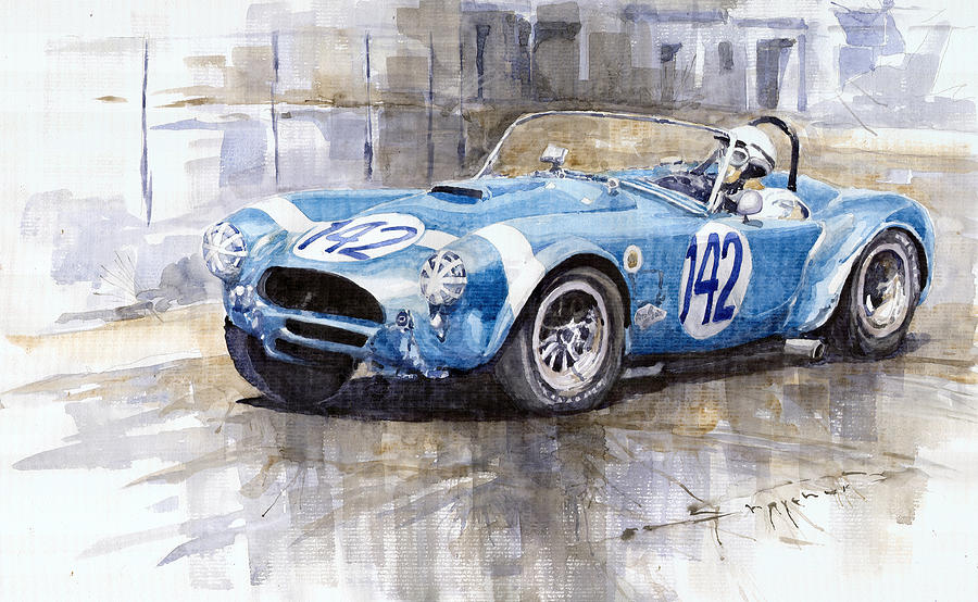 Watercolor Painting - Phil Hill AC Cobra-Ford Targa Florio 1964 by Yuriy Shevchuk