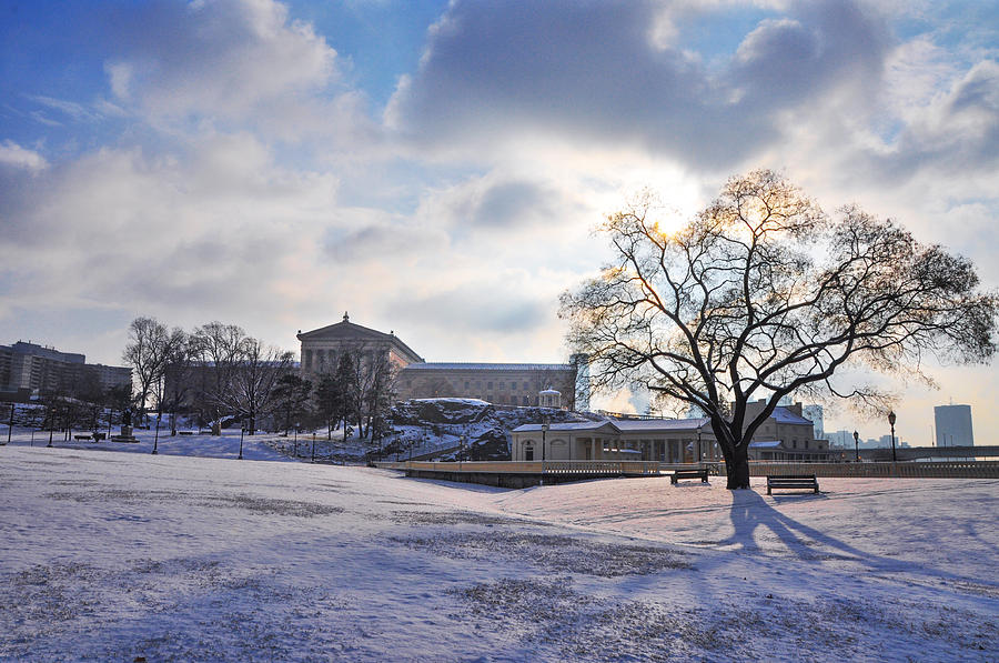 Philadelphia Art Museum and Waterworks in the Snow Photograph by Bill Cannon
