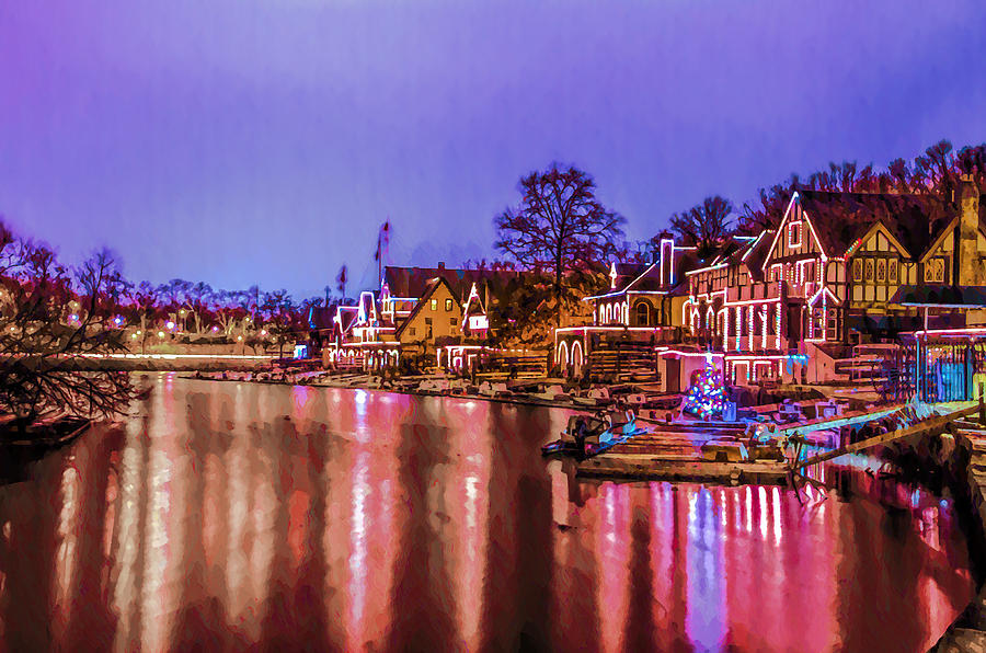 Philadelphia - Boathouse Row at Night Time Photograph by Bill Cannon