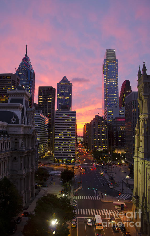 Philadelphia city center at sunset Photograph by Perry Van Munster