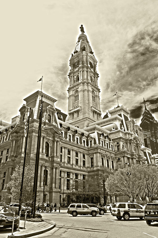 Philadelphia City Hall - BW Photograph by Lou Ford