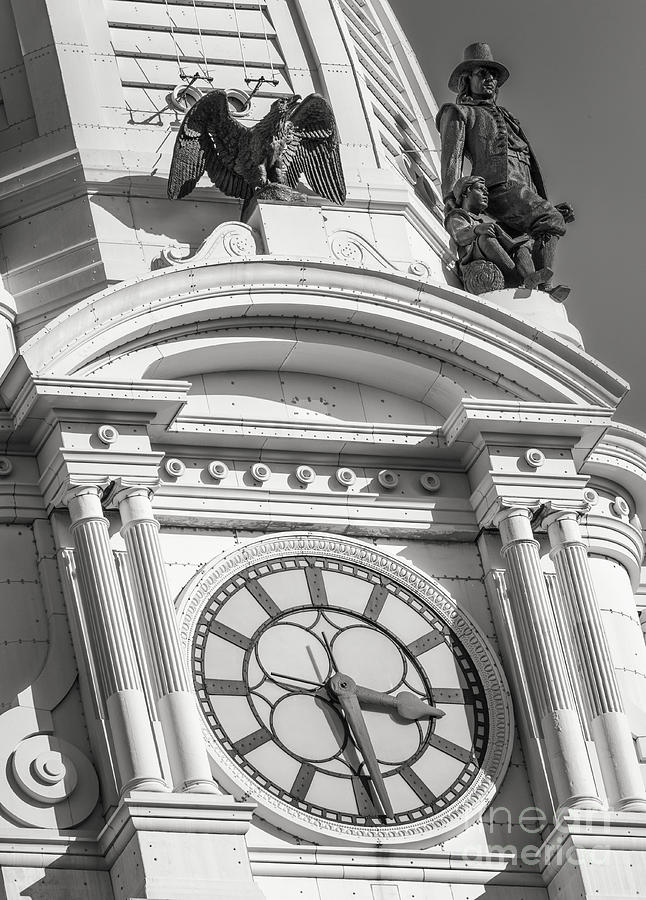 Philadelphia City Hall Clock BW Photograph by Jerry Fornarotto