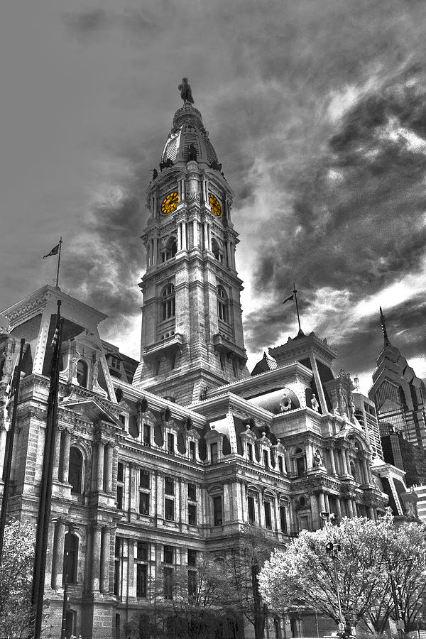 Philadelphia City Hall - HDR/BW Photograph by Lou Ford