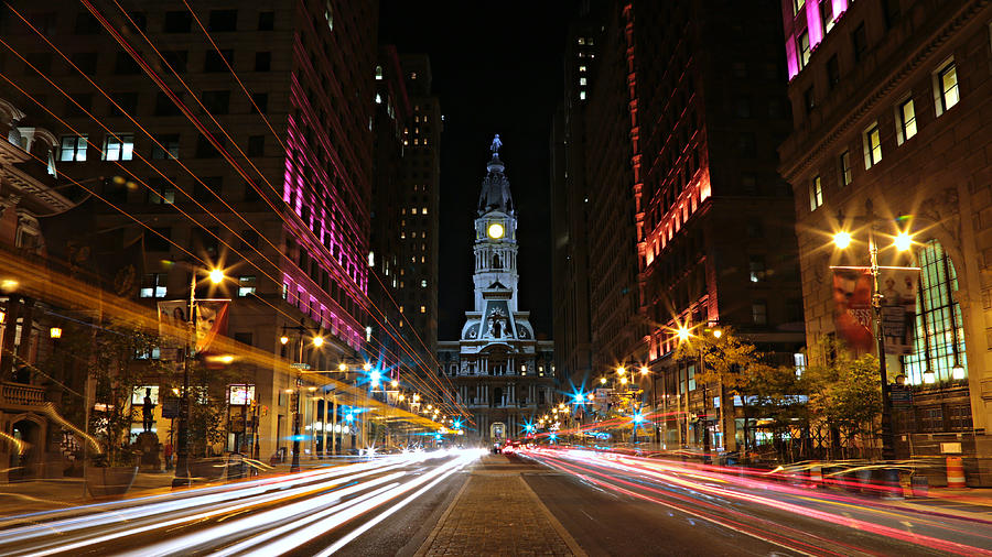 Architecture Photograph - Philadelphia City Hall -- Night by Stephen Stookey