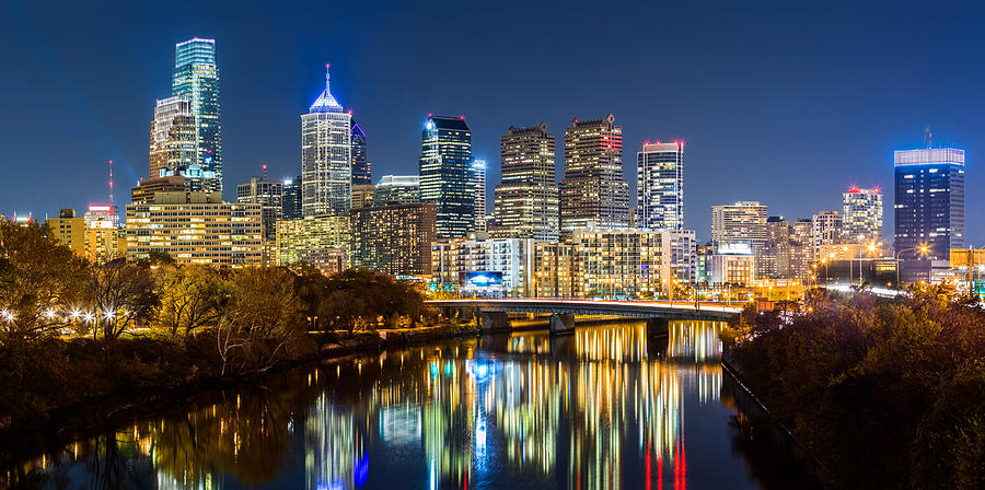 Philadelphia cityscape panorama by night Photograph by Mihai Andritoiu