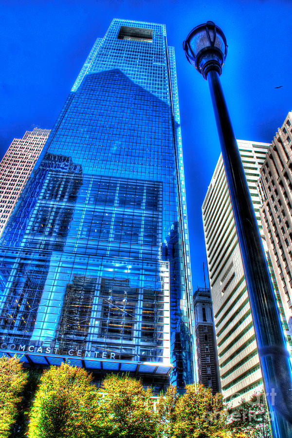 Philadelphia Comcast Tower and Street Lamp 1 Photograph by Constantin ...