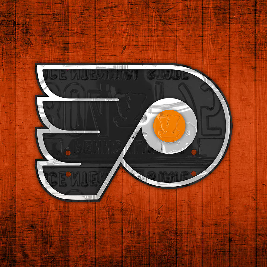Philadelphia Mixed Media - Philadelphia Flyers Hockey Team Retro Logo Vintage Recycled Pennsylvania License Plate Art by Design Turnpike