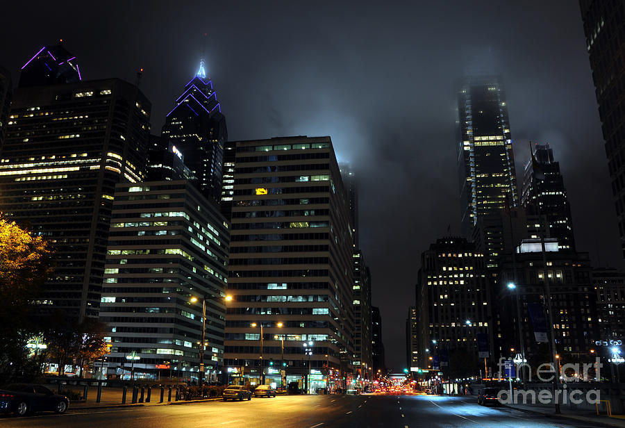 Philadelphia Foggy Night Photograph by Gary Whitton