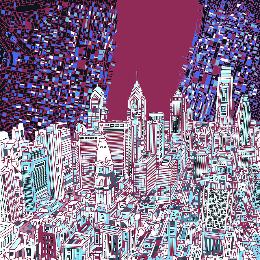 Philadelphia Map Panorama 2 Digital Art by Bekim M