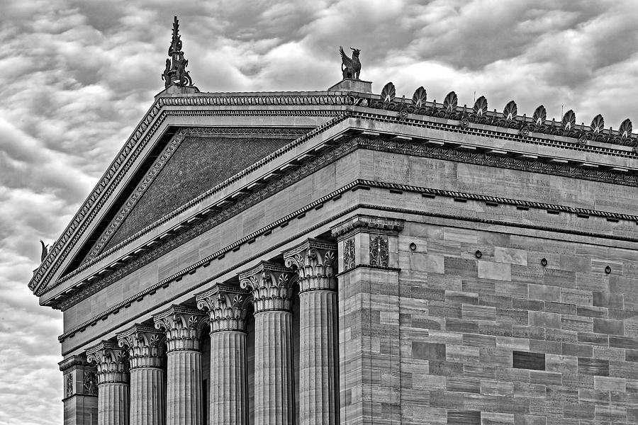 Philadelphia Museum Of Art Column Details BW Photograph by Susan Candelario