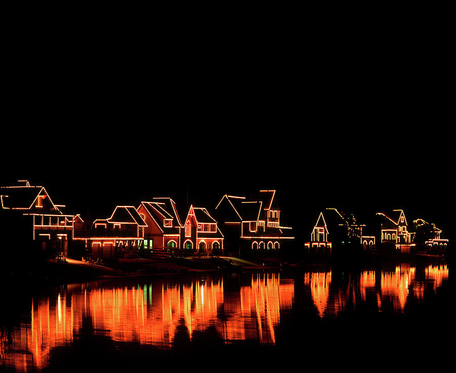 Philadelphia Pa Boathouse Row Lit Photograph by Panoramic Images