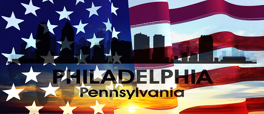 Philadelphia PA Patriotic Large Cityscape Mixed Media by Angelina Tamez