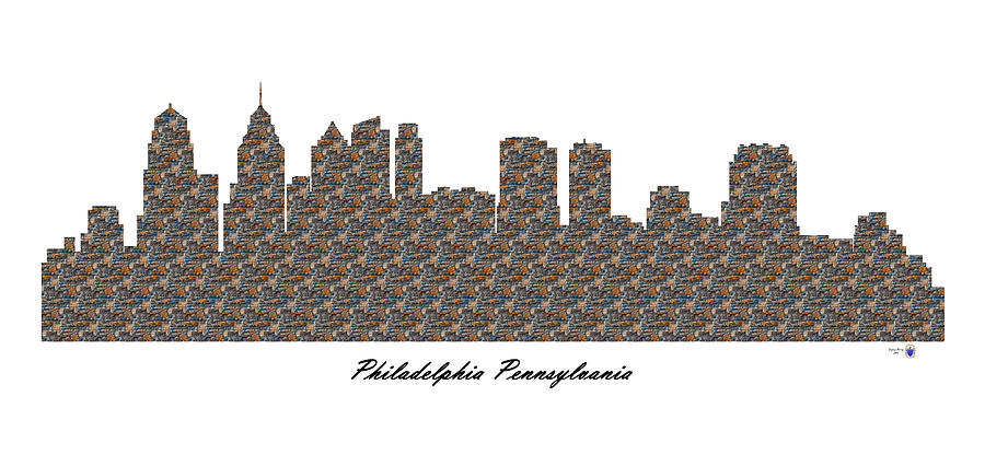 Philadelphia Pennsylvania 3D Stone Wall Skyline Digital Art by Gregory Murray