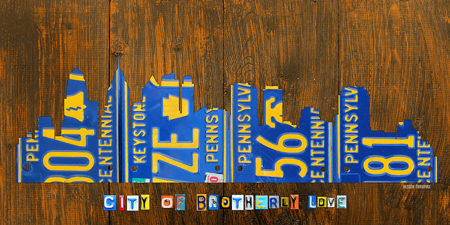 Philadelphia Mixed Media - Philadelphia Pennsylvania City of Brotherly Love Skyline License Plate Art by Design Turnpike