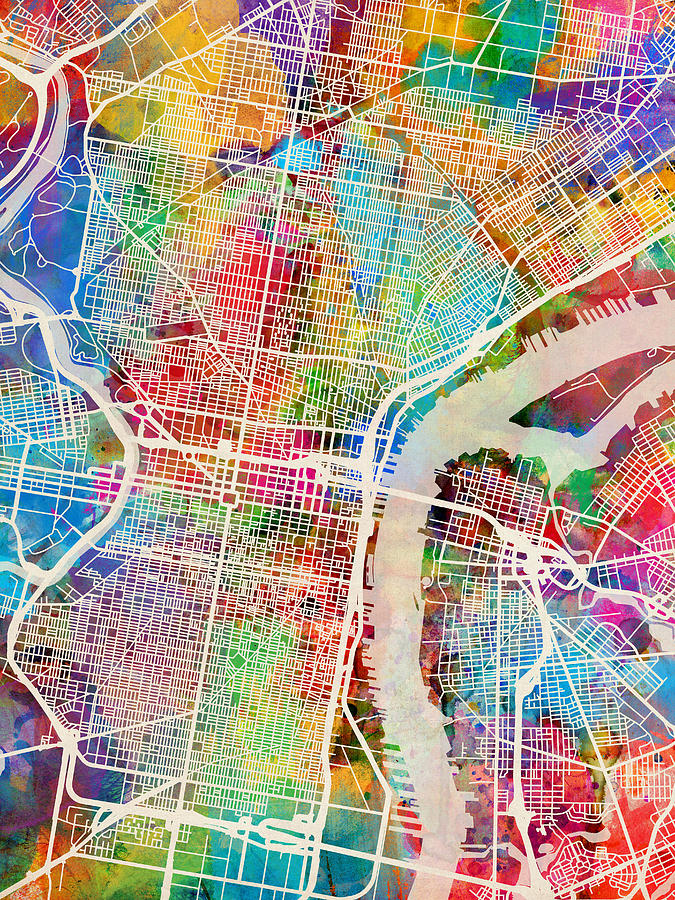 Philadelphia Digital Art - Philadelphia Pennsylvania Street Map by Michael Tompsett