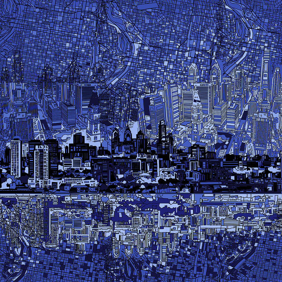 Philadelphia Skyline Painting - Philadelphia Skyline Abstract 2 by Bekim M
