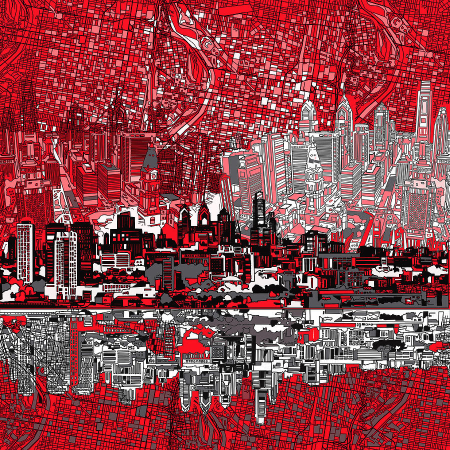 Philadelphia Skyline Painting - Philadelphia Skyline Abstract 4 by Bekim M