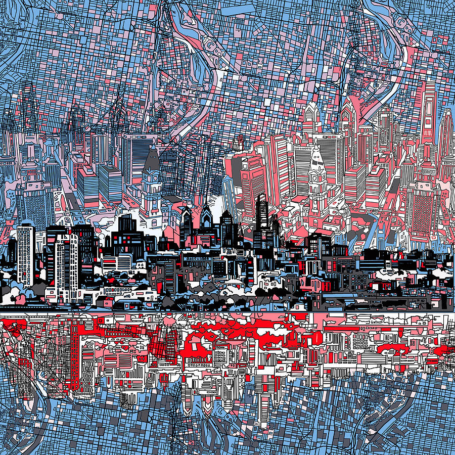 Philadelphia Skyline Painting - Philadelphia Skyline Abstract by Bekim M