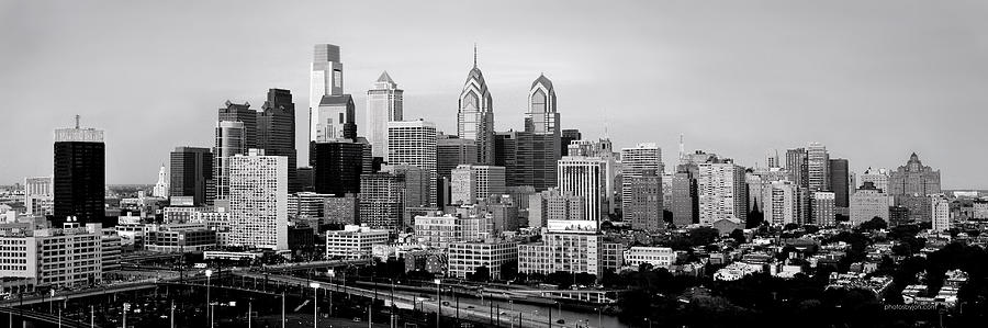 Philadelphia Skyline Black and White BW Pano Photograph by Jon Holiday