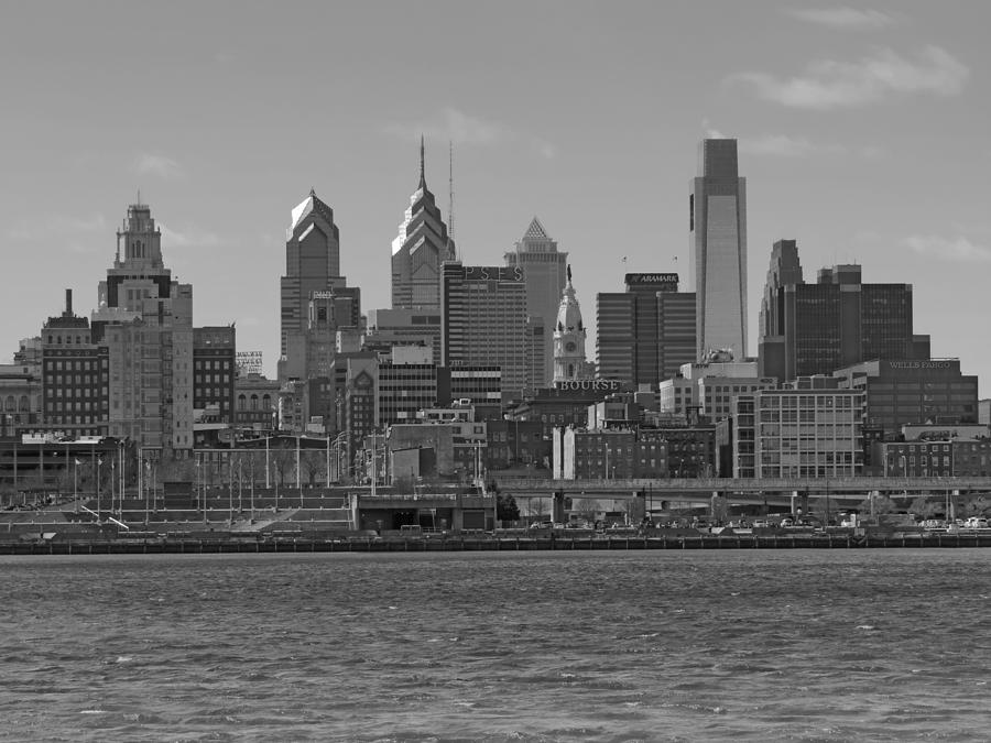 Philadelphia Photograph - Philadelphia Skyline from New Jersey black and white by Cityscape Photography