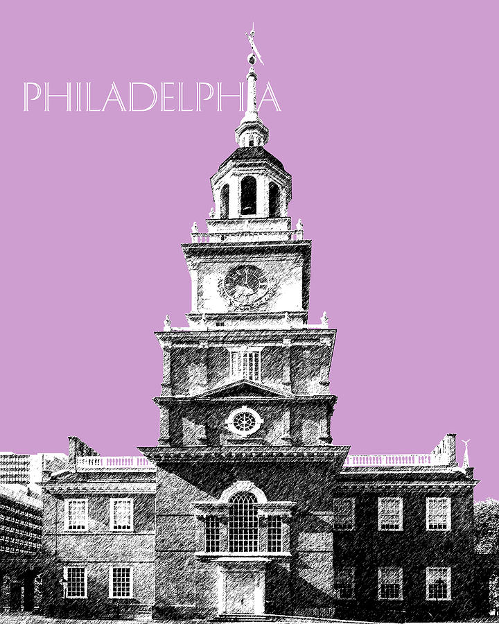 Architecture Digital Art - Philadelphia Skyline Independence Hall - Light Plum by DB Artist