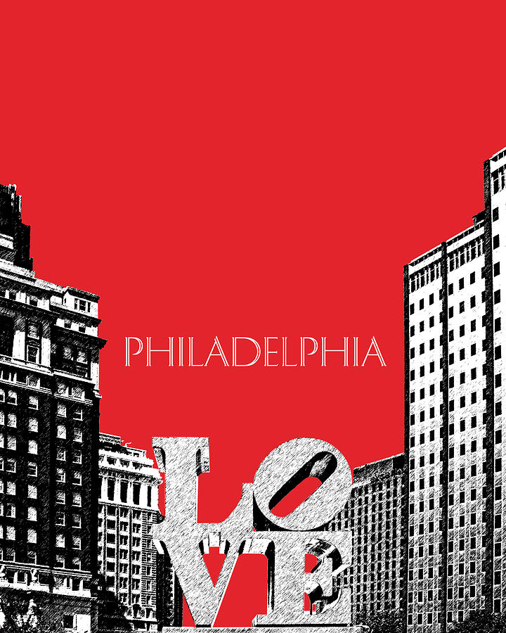 Philadelphia Skyline Love Park - Red Digital Art by DB Artist