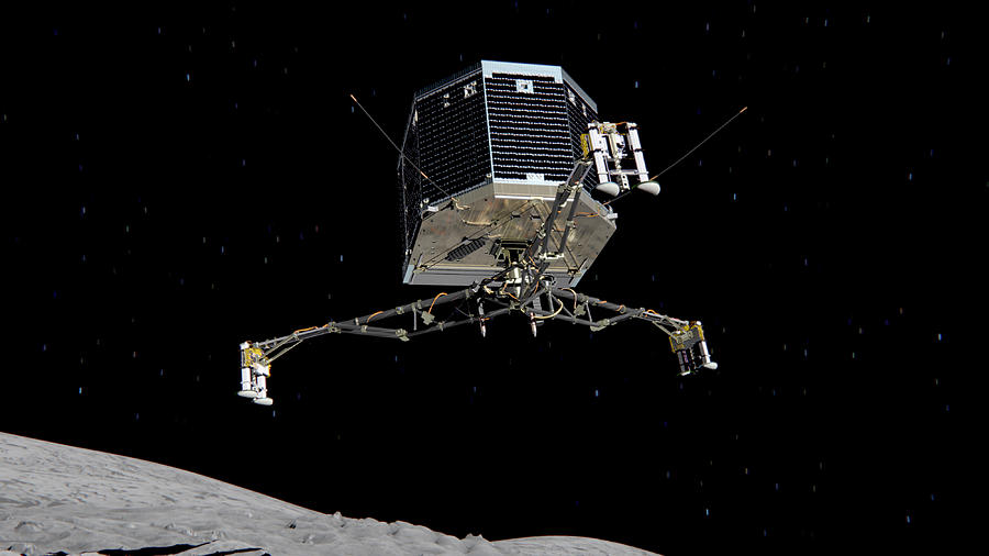 Space Photograph - Philae Lander Descending To Comet 67pc-g by Science Source