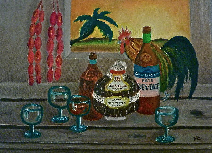 Philippine Still Life with Basi and Rooster Painting by Victoria Lakes