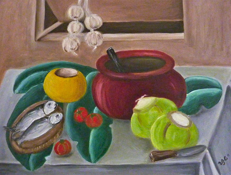 Philippine Still Life with Fish and Coconuts 2 Painting by Victoria Lakes