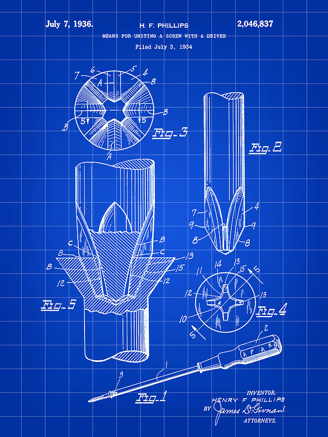 Phillips Screwdriver Patent 1934 - Blue Digital Art by Stephen Younts