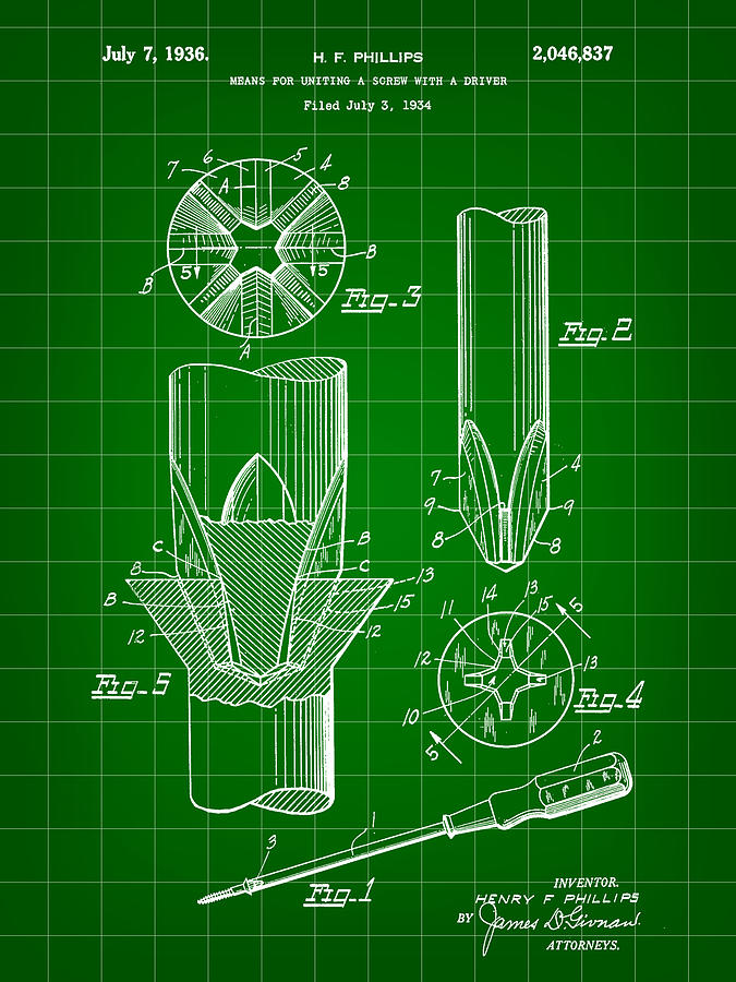 Phillips Screwdriver Patent 1934 - Green Digital Art by Stephen Younts