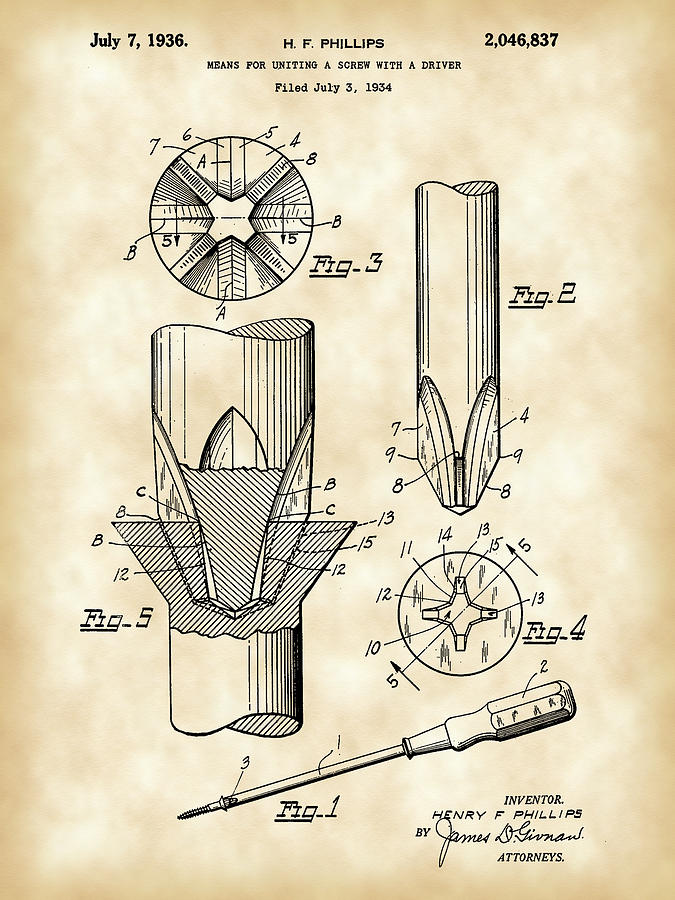 Phillips Screwdriver Patent 1934 - Vintage Digital Art by Stephen Younts