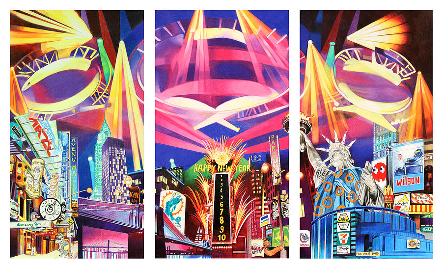 Phish New York for New Years Triptych Drawing by Joshua Morton