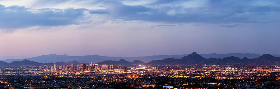 Nature Photograph - Phoenix And Scottsdale Dusk Panorama by Picturelake