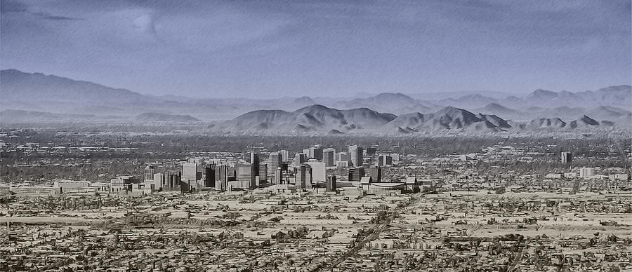 Phoenix Drawing - Phoenix Arizona Panorama by John Haldane
