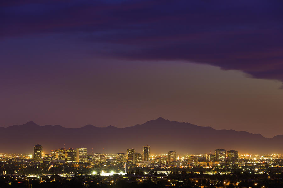 Phoenix Arizona skyline cityscape panorama night evening sunset Photograph by Dszc