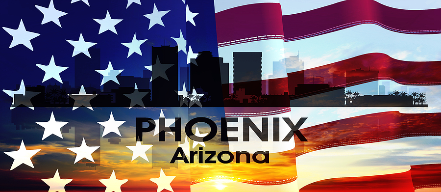Phoenix Mixed Media - Phoenix AZ Patriotic Large Cityscape by Angelina Tamez