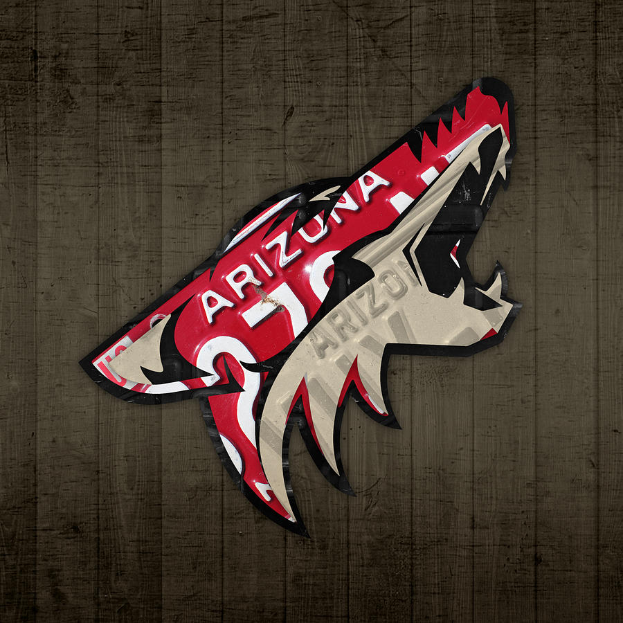 Phoenix Mixed Media - Phoenix Coyotes Retro Hockey Team Logo Recycled Arizona License Plate Art by Design Turnpike