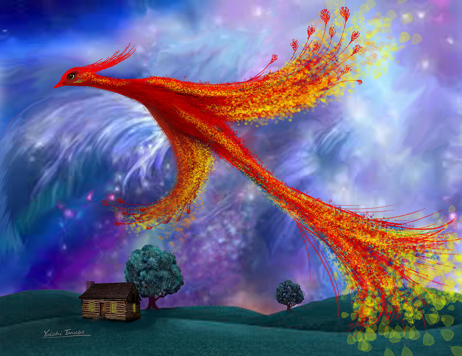 Phoenix Flying at Night Digital Art by Yuichi Tanabe