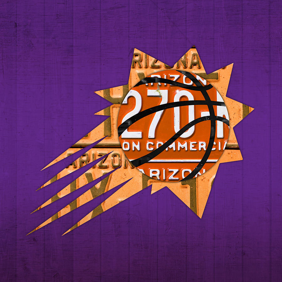Phoenix Mixed Media - Phoenix Suns Basketball Team Retro Logo Vintage Recycled Arizona License Plate Art by Design Turnpike
