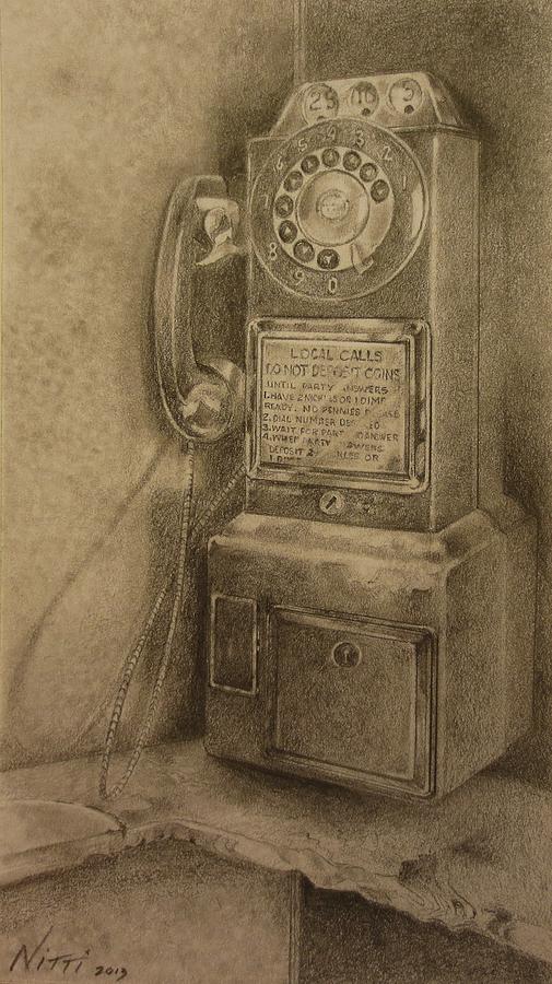 Phone Drawing - Phone Booth by NJ Brockman