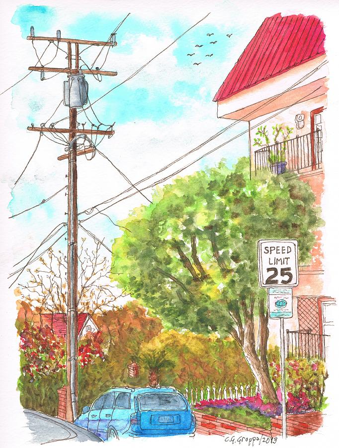 Phone pole in Hancock Ave. and Holloway Dr. West Hollywood, California Painting by Carlos G Groppa