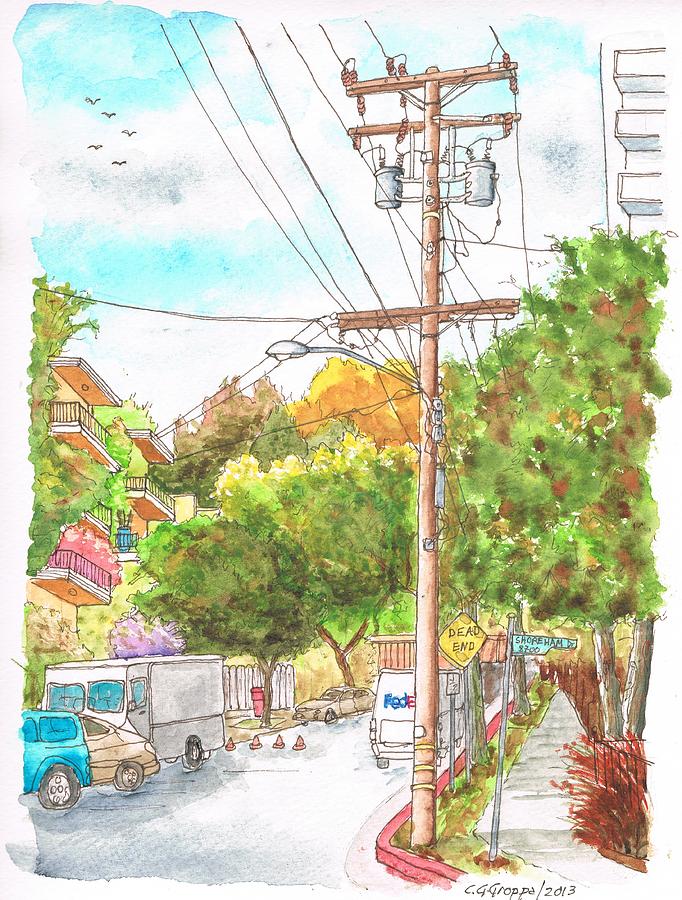 Phone pole in Harn Avenue - Hollywood Hills - Los Angeles - California Painting by Carlos G Groppa