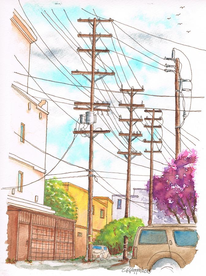 Phone poles in an alley - Westwood - California Painting by Carlos G Groppa