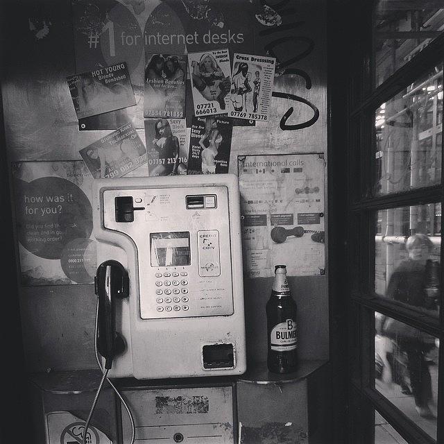 London Photograph - #phonebox #callgirlcards #ciderbottle by John Rigas