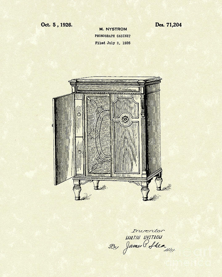Phonograph Cabinet 1926 Patent Art Drawing by Prior Art Design