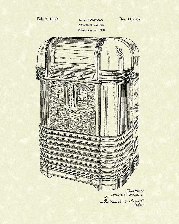 Rockola Photograph - Phonograph Cabinet 1939 Patent Art by Prior Art Design