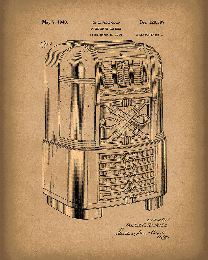 Phonograph Cabinet 1940 Patent Art Brown Drawing by Prior Art Design
