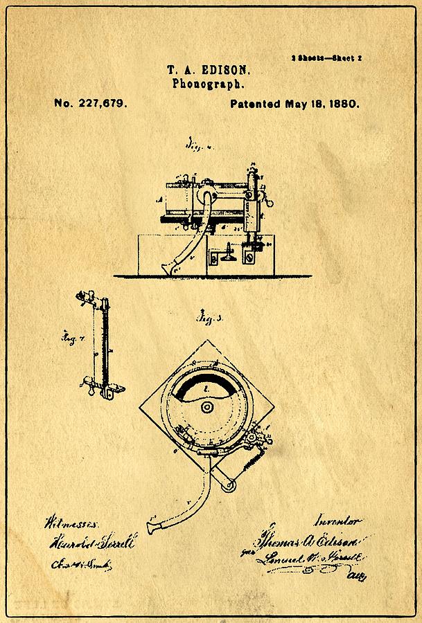 Phonograph Support Patent Drawing From 1880 1 Photograph By Samir 