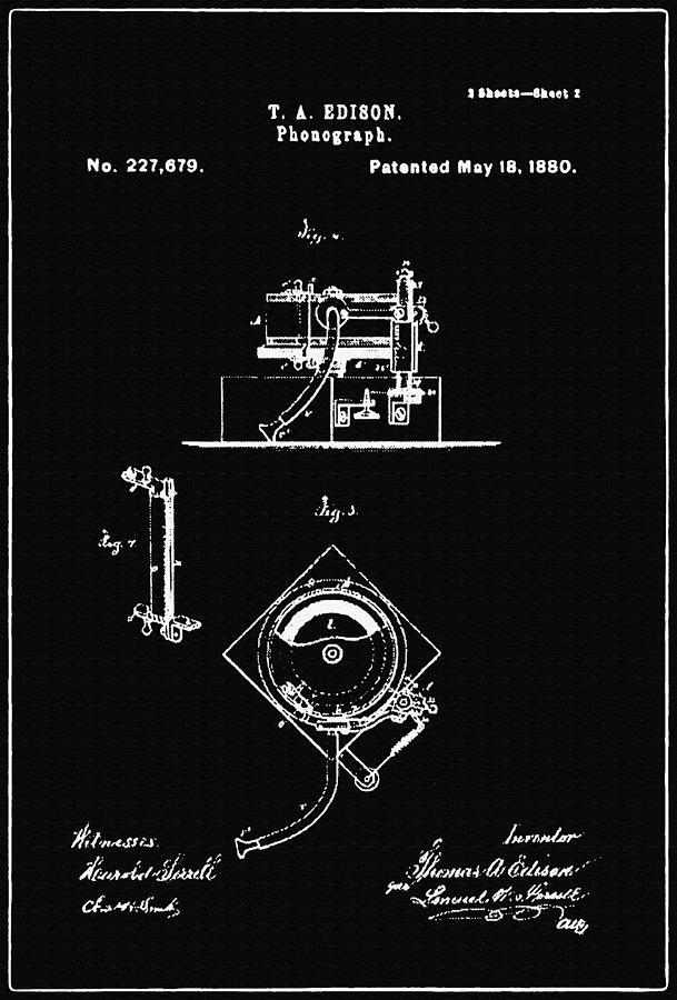 Phonograph Support Patent Drawing From 1880 2 Photograph by Samir ...